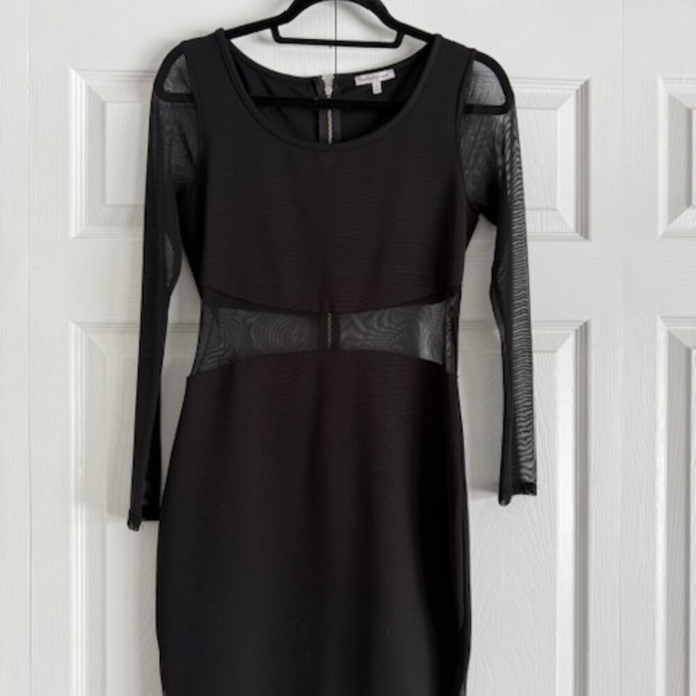 Charlotte Russe Long Sleeve Bodycon Dress w/ Mesh Inserts Black Size L